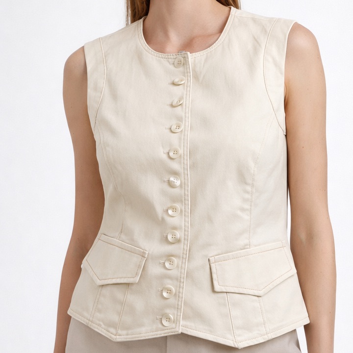 Avec Les Filles Beige Button-Up Vest